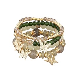 JENMAVJI 4Pcs Set Bohemian Butterfly Crystal Beaded Stretch Pendant Bracelets for Women Tassel Colorful Multilayered Jewelry Retro Charm Holiday Boho Summer Beach-1