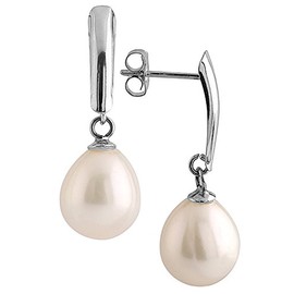 14k White Gold Drop Pearl Earrings with Freshwater Cultured Pearls (Drop Pearl Earrings, Pearls Available in 8-8.5 mm and 10-10.5 mm Sizes, Gift Box Included with Earrings), Pearl