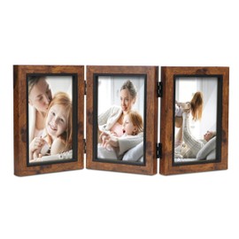 Shampsen 3 Picture Frames 10 x 15 cm Collage Brown with Hinged Triple Foldable Frame Table Top Desk Display Gift for Mother Friend