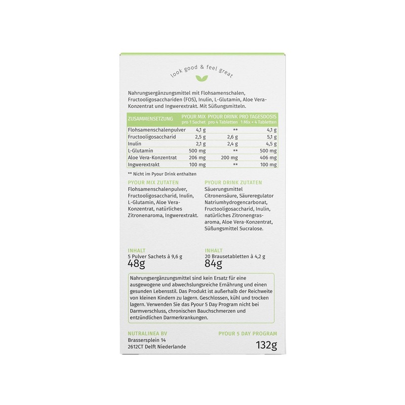 NutraLinea Pyour 5-Tage-Programm, Darmprogramm mit Drink & Brausetablette, Zitronen Geschmack