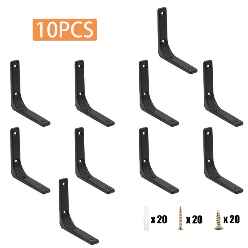 Adyoney 10pcs Heavy Duty L Brackets, 4 Inch Black Angle
