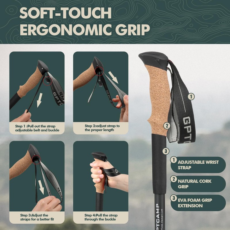 GPTCAMP Walking Sticks,Trekking Poles Collapsible Hiking Poles,Lightweight Folding Travel Walking