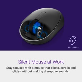 Dell MS355 Silent Mouse - Programmable scroll wheel, Secure dual-mode connectivity, Adjustable DPI, Adjustable polling rate upto 250Hz, Ambidextrous, Low battery LED indicator, 3-Year warranty - Black