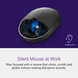 Dell MS355 Silent Mouse - Programmable scroll wheel, Secure dual-mode connectivity, Adjustable DPI, Adjustable polling rate upto 250Hz, Ambidextrous, Low battery LED indicator, 3-Year warranty - Black