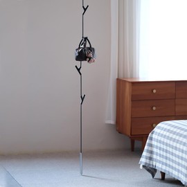 Minimalist Hanging Coat Rack, Designer-style Clothes Rack with 5 Hooks, 98-Inch Hall Coat Tree for Clothes, Hats, Handbags, Easy Assembly for Entryway, Bedroom, Clothing store, Office(New Black)