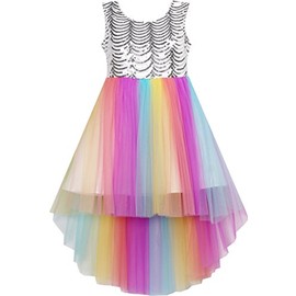 Sunny Fashion Flower Girls Dress Colorful Sequin Mesh Party Wedding Bridesmaid Age , 6 Years, Multi-color
