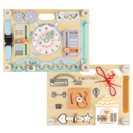 Smartwo Double-Sided Wooden Busy Board for Toddlers, Sensory Activity Board, Montessori Travel Toy for Kids Age 3-5, Educational Toy for Autism, Ideal Choice for Baby Girls or Boys Birthday