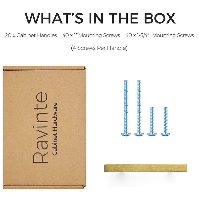 Ravinte 20 Pack 5 inch Square Cabinet Pulls Brushed Brass