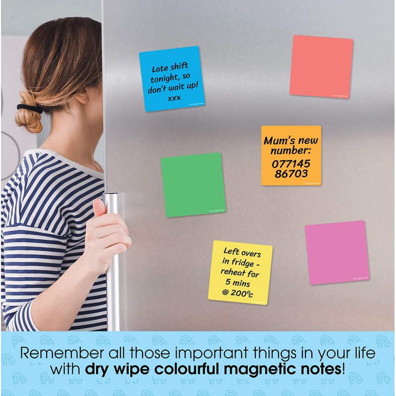 TMS Magnetic Sticky Notes, Neon Coloured Dry Wipe Reusable Labels