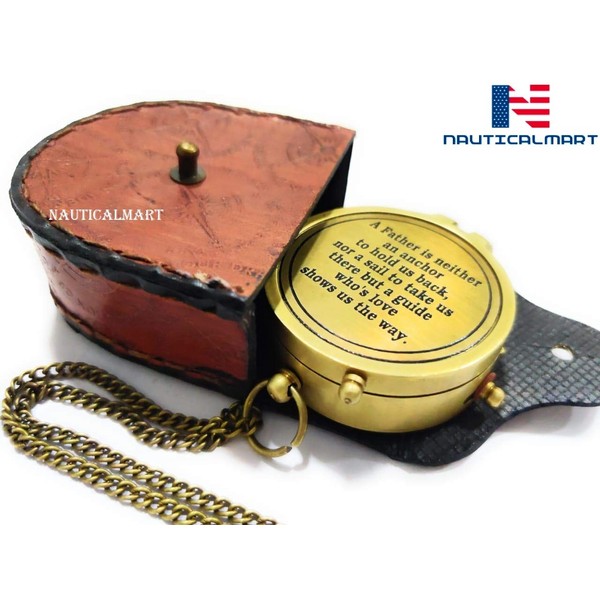 NauticalMart A Father is Neither an Anchor Engraved Compass Best Gift for Dad, Dad's Birthday Gifts, Father's Day Compass with Case