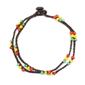 Idin Handmade Anklet - Double-stranded wax cord with multicoloured beads rasta style handmade anklet