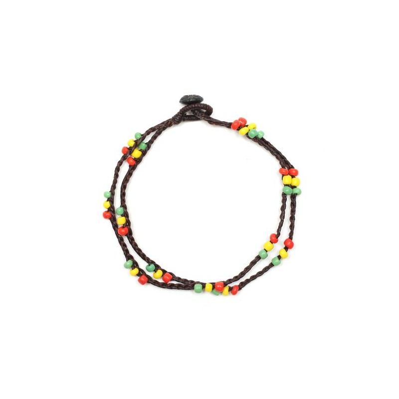 Idin Handmade Anklet - Double-stranded wax cord with multicoloured beads