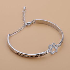 BEKECH Dog Memorial Bracelet No Longer by My Side But Forever in My Heart Crystal Paw Print Bracelet Loss of Pet Jewelry Memorial Gift for Women (Silver)