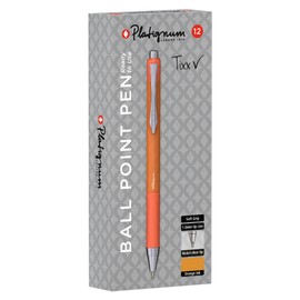 Platignum Tixx Orange Ballpoint Pen [Pack of 12] Soft Grip Barrel with Hybrid Gel Ink for Smudge-Free and Ultra-Smooth Writing [50493]