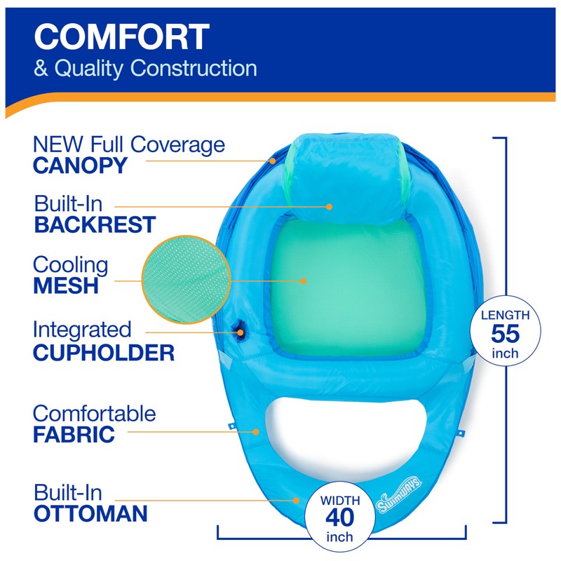 SwimWays Spring Float Premium Recliner with Canopy, Pool Lounger for