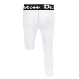 Dizoboee Youth Boys Compression Pants One Leg 3/4 Athletic Leggings for Sports Kids Basketball Tights Football Baseball Pants, White (Left Short) S