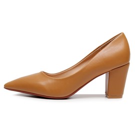 VenusCelia Women's Lewin Pump Chunky Heel Shoe (9 M US,Tan PU)