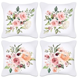 Betadistor Cushion Covers 45 x 45 cm Double Sided Square Pillow Covers with Invisible Zipper Floral Printed Decorative Throw Pillow Covers for Sofa Patio Garden Decor Set of 4, Flowers, 504-0080