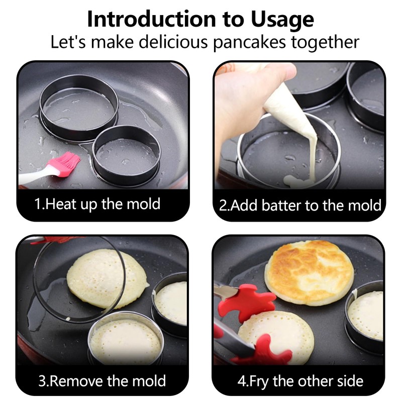 8PCS Crumpet Rings, Stainless Steel Fried Egg Ring Black Tart