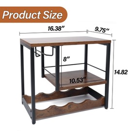 FiloxeniaOasis Freestanding Countertop Wine Rack, 4 Bottles & 3 Glass Slots Wine Storage, Wooden & Metal Wine Cabinet Shelf, Space-Saving Liquor Holder for Home Bar, Kitchen & Pantry