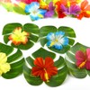 108 Pieces Hawaiian Tropical Party Decoration Set Leaves Flowers Umbrellas