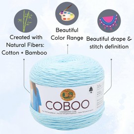 Lion Brand Coboo Ice Blue 835-106 (3-Skeins - Same Dye Lot) DK Light Worsted #3 Cotton, Bamboo Yarn for Crocheting and Knitting with Project Bag