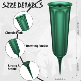 kymqlyw 12 Pcs Plastic Cemetery Vases with Spikes Memorial Flower Vase Cemetery Grave Flower Holder Ground Vases with Stakes for Artificial Fresh Flowers Lawn Headstone Graveside Decoration (Green)