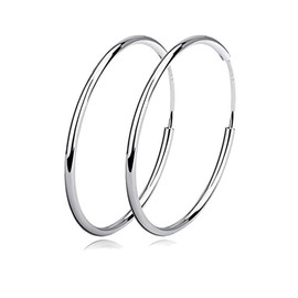 YFN Hoop Earrings Sterling Silver Polished Round Circle Endless Earrings for Women Diameter 30 mm