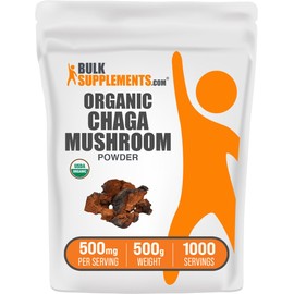 BulkSupplements.com Organic Chaga Mushrooms Powder - Chaga Mushroom Supplement, Superfood Supplement - Vegan & Gluten Free, 500mg per Serving, 500g (1.1 lbs) (Pack of 1)