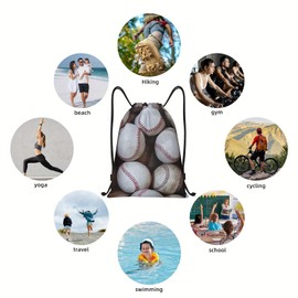 Richugui Baseball pattern Drawstring Bag Water Resistant Polyester Gym Bag Baseball Gifts String Bag Sport Gym Sack Drawstring Bag Yoga Bag for Men Women