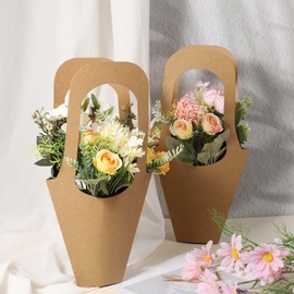 50pcs Kraft Paper Hand-Held Bouquet Bags – Sturdy Floral Gift Wrapping with Handle for Weddings, Parties & Home Decor