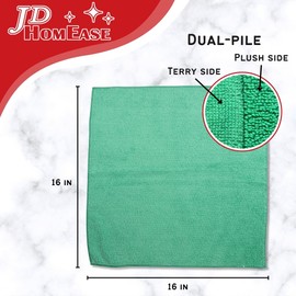 JD Homease Microfiber Cleaning Cloths, 240 Pack, 16"x16", All-Purpose, Softer, Highly Absorbent, Lint-Free, Reusable, Washable Pro Towels, Green, for House, Kitchen, Bathroom, Car, Office