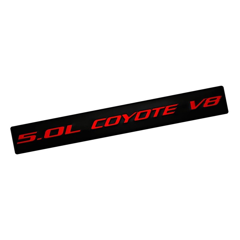 5.0L Coyote V8 RED on Black Highly Polished Real Aluminum