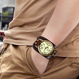 JewelryWe Vintage Leather Bracelet Watch Men Women Wristwatch Ladies Dress Quartz Watches (Brown)