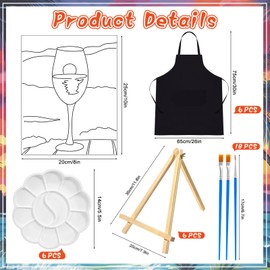 Motipuns 6 Set Pre Drawn Canvas Painting Set Sip and Paint Kit Pre Canvas for Adults Family Sip and Paint Party Favor DIY Virtual Party Gifts(Sunset with Wine Glass)