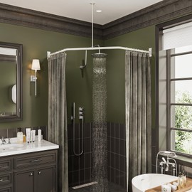 Naiture Corner Diamond Shaped Aluminum Shower Curtain Rod, 30" X 26" X 30", Gloss White Finish, with Ceiling Support for Bathroom, Bathtub, Closet or Fitting Room, Private Space