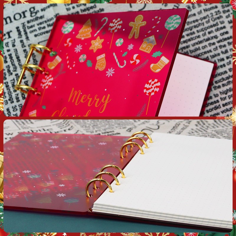 Koqye Festive A5 6-Ring Binder with Christmas Design, Acrylic Cover,