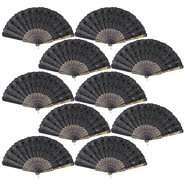 QIRMIZI 10 Pack Fabric Folding Handheld Fans, Perfect for Weddings,