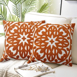 Alysheer Embroidered Decorative Throw Pillow Cover 18x18 inches Set of 2 Pieces, Boho Mandala Modern Chic Classic Pattern Cotton Cushion Case for Sofa Couch Bed Living Room(Burnt Orange)