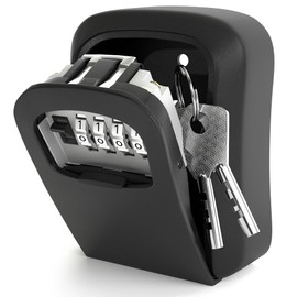 DIYGEEK Key Safe with Code, Outdoor Key Safe with Number Code, Wall Mounted Key Box for Replacement Home Keys, Garages, School, Office, Grey and Black