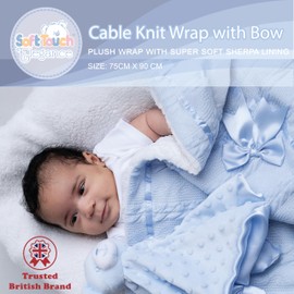 Soft Touch Newborn Essentials Cable Knit Baby Blanket with Sherpa Lining - Super Soft, Cosy, and Warm Blanket for Infants, Perfect for Swaddling and Cuddling