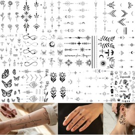 YJHAT 18 Sheets Black Minimalist Temporary Tattoos, Butterfly Flower Heartbeat Ins Style Waterproof Matte Body Art Stickers, Unisex Decor for Party Festival Beach Daily Wear Wrist Neck Ankle