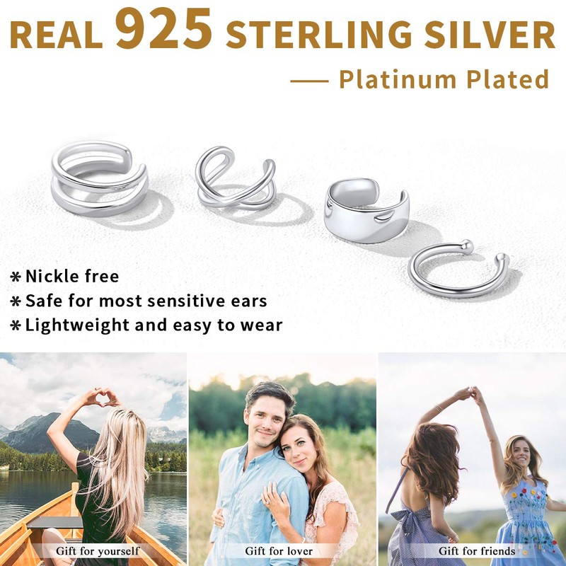 ChicSilver 4 Pieces Sterling Silver Ear Clips Non Piercing Earrings