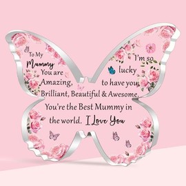 SDOFY Mummy Gifts Best Mummy Birthday Gifts Christmas Mothers Day Gift for Mum Mummy Beautiful Butterfly Shaped Acrylic Plaque Mummy Gifts from Daughter Son
