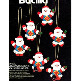 Bucilla Jeweled Super Santa - Set of 6 - Felt Ornaments Kit #48787