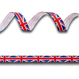 2 Yards (1.82 metres) Union Jack Flag UK GB Red White Blue Grosgrain Ribbon 9-10mm Wide, Ideal for Craft Projects, Scrapbooking, DIY Hair Bows, Present Wrapping etc.