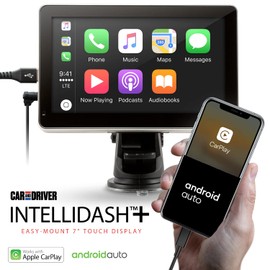 Car and Driver INTELLIDASH with Apple Carplay and Android Auto, 7'' IPS Touchscreen Multimedia Player with Bluetooth, Mirror Link, SiriusXM, Google, Siri Assistant Dash or Windshield Mounted