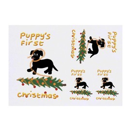 4 x 'Puppy's First Christmas ' Temporary Tattoos - Water Resistant, Skin-Safe, Non-Toxic Transfers, Mixed Sizes (TO00079250)