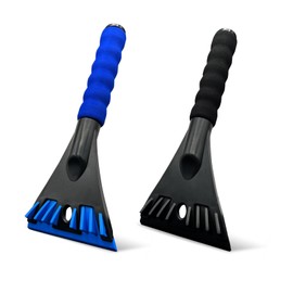 KUKKUME 2 Pack Ice Scraper for Car Windscreen Car Ice Scraper Non Scratch Ice Snow and Frost Car Window Scraper with Comfortable Foam Handle for Cars Small Trucks and SUVs (Black & Blue)