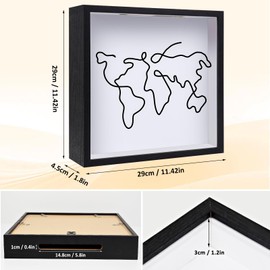 ZEEYUAN 12x12inch Travel Adventure Archive Box Life in a Box Travel Frame, Top Loading Shadow Box with Slot Tickets Box Travel Memory Box for Keepsake, Black